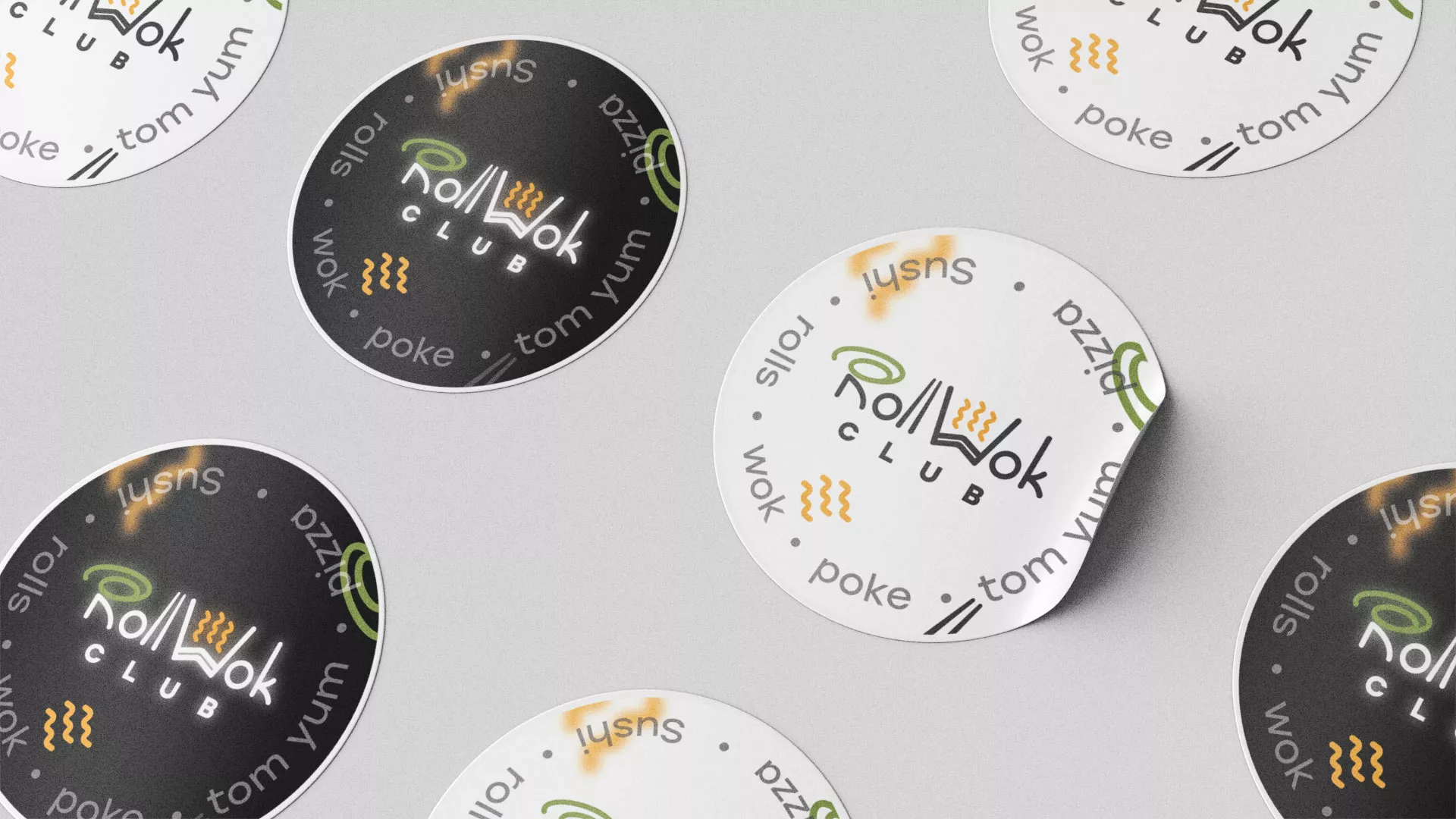 Разработка наклеек для суши-бара «Roll Wok Club» в Дегтярске